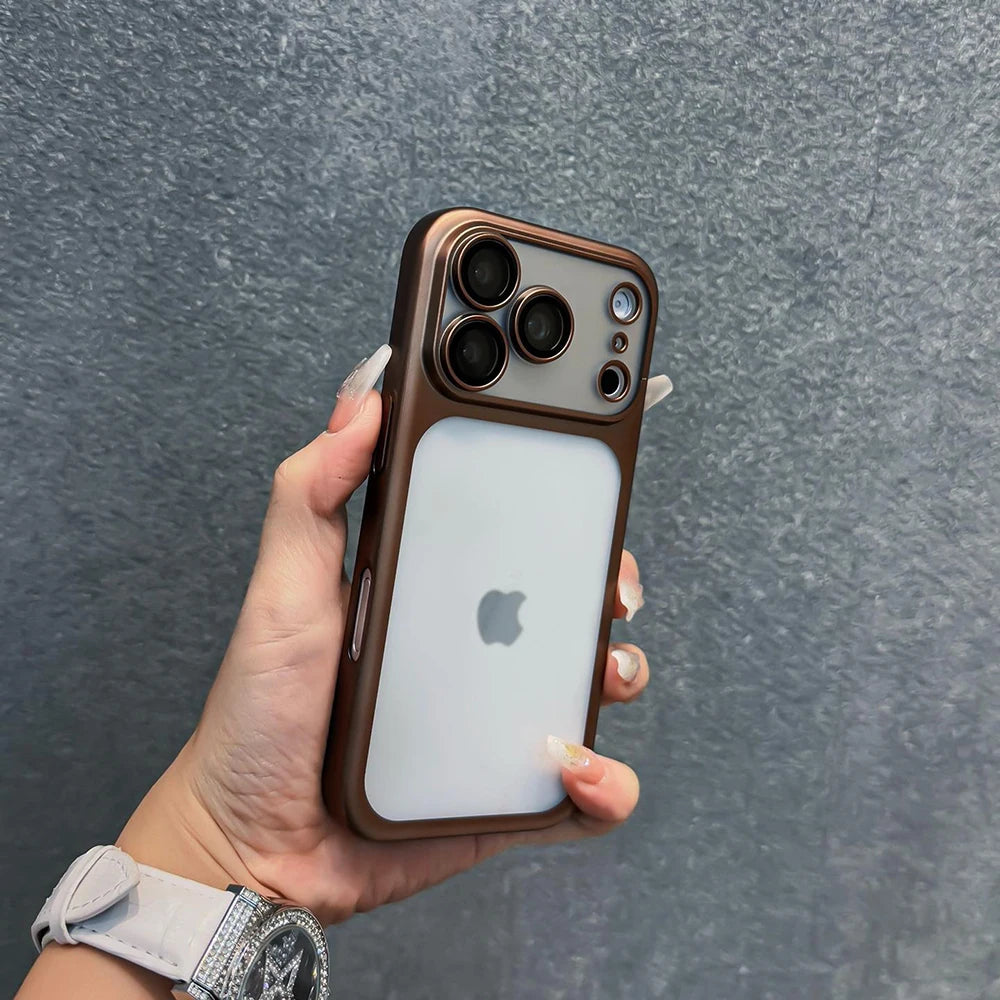 Luxury Translucent Shockproof Phone Case For iPhone 17 13 15 16 14 Pro Max 17Pro 16Pro Air Plating Bumper Cases Matte Back Cover