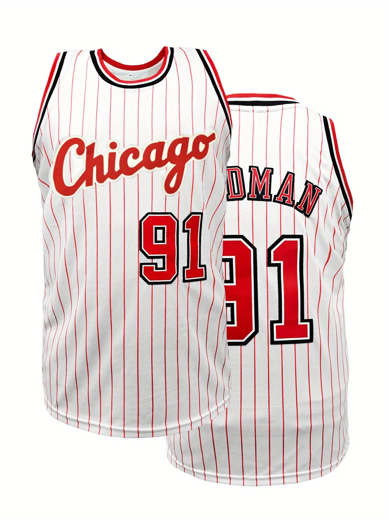 Men's #91 White Striped Basketball Jersey Breathable Sleeveless 3d Printed Training and Competition Wear Suitable for Sports