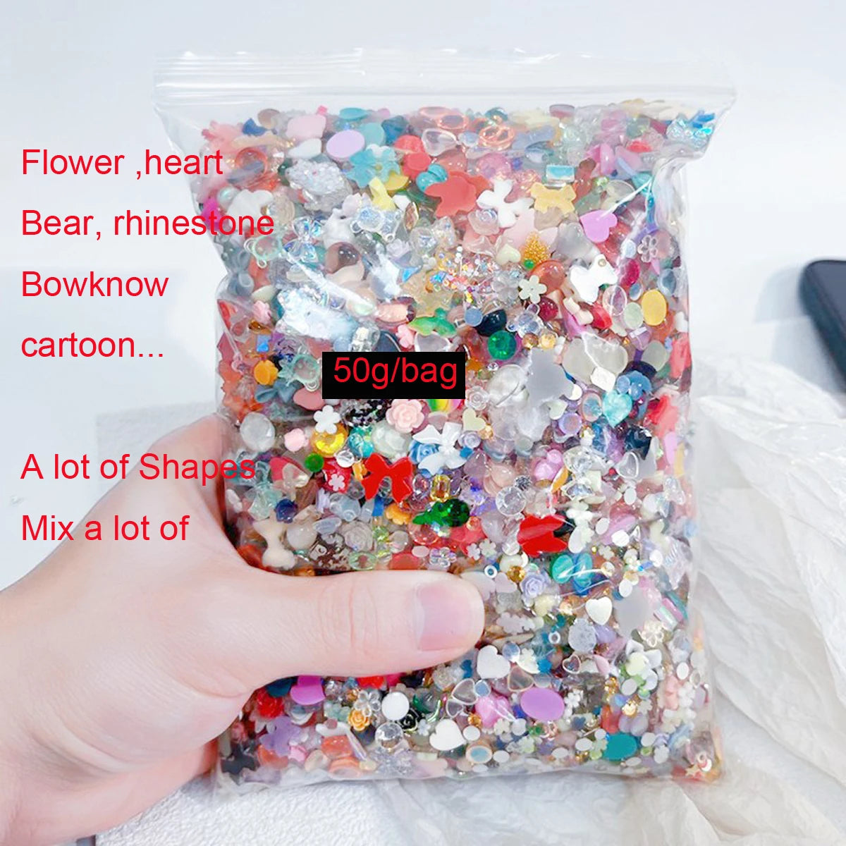 50g/Bag 3D Mixed Aurora Resin Bow/Flower Nail Charms Colorful Butterfly/Ribbon Nail Art Rhinestones DIY Manicure Accessories