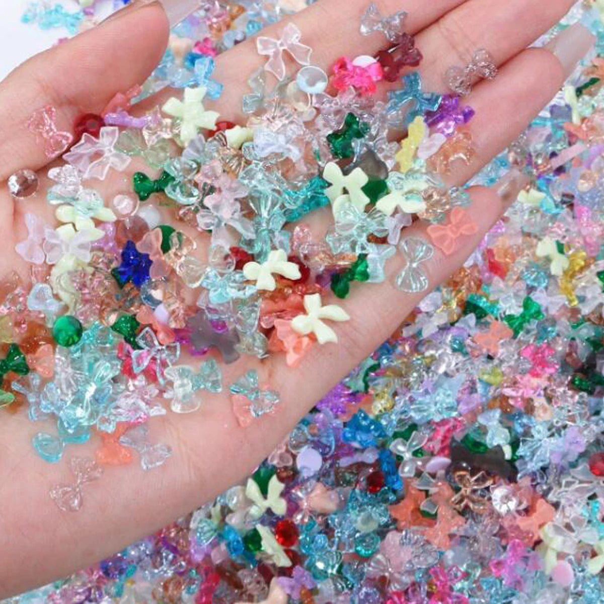 50g/Bag 3D Mixed Aurora Resin Bow/Flower Nail Charms Colorful Butterfly/Ribbon Nail Art Rhinestones DIY Manicure Accessories