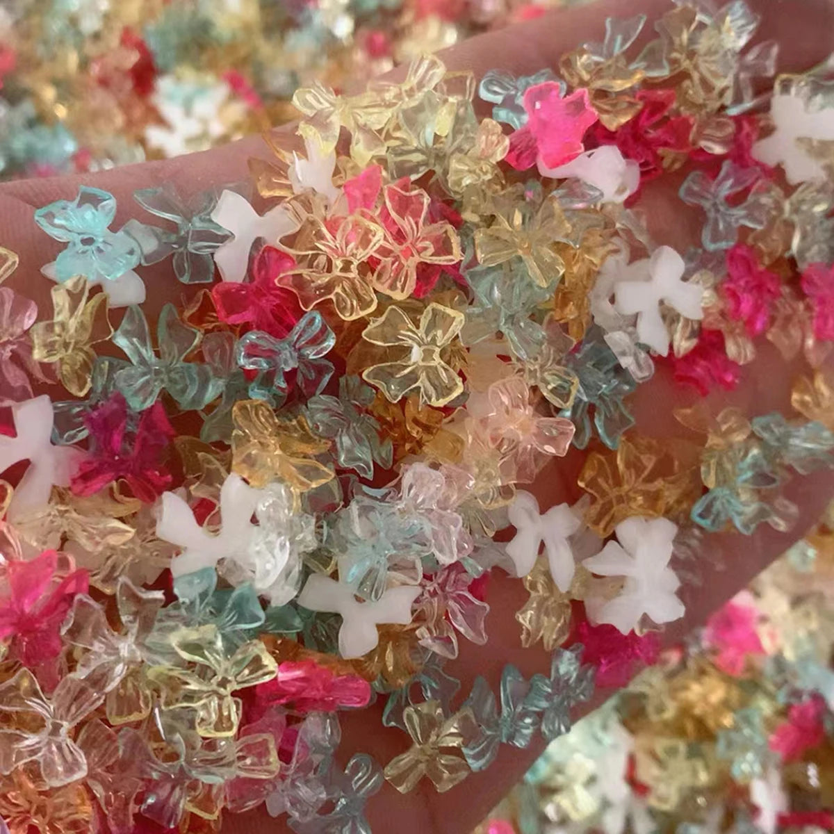 50g/Bag 3D Mixed Aurora Resin Bow/Flower Nail Charms Colorful Butterfly/Ribbon Nail Art Rhinestones DIY Manicure Accessories