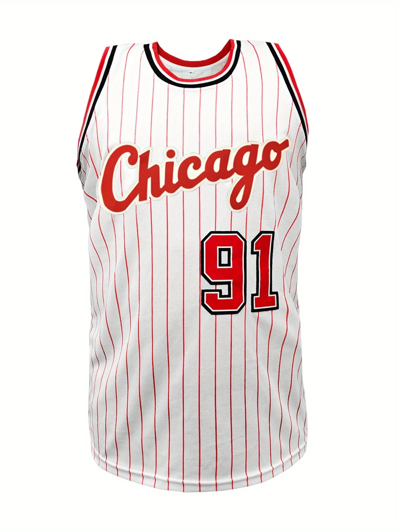 Men's #91 White Striped Basketball Jersey Breathable Sleeveless 3d Printed Training and Competition Wear Suitable for Sports