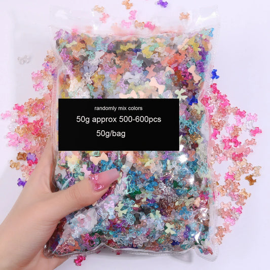 50g/Bag 3D Mixed Aurora Resin Bow/Flower Nail Charms Colorful Butterfly/Ribbon Nail Art Rhinestones DIY Manicure Accessories